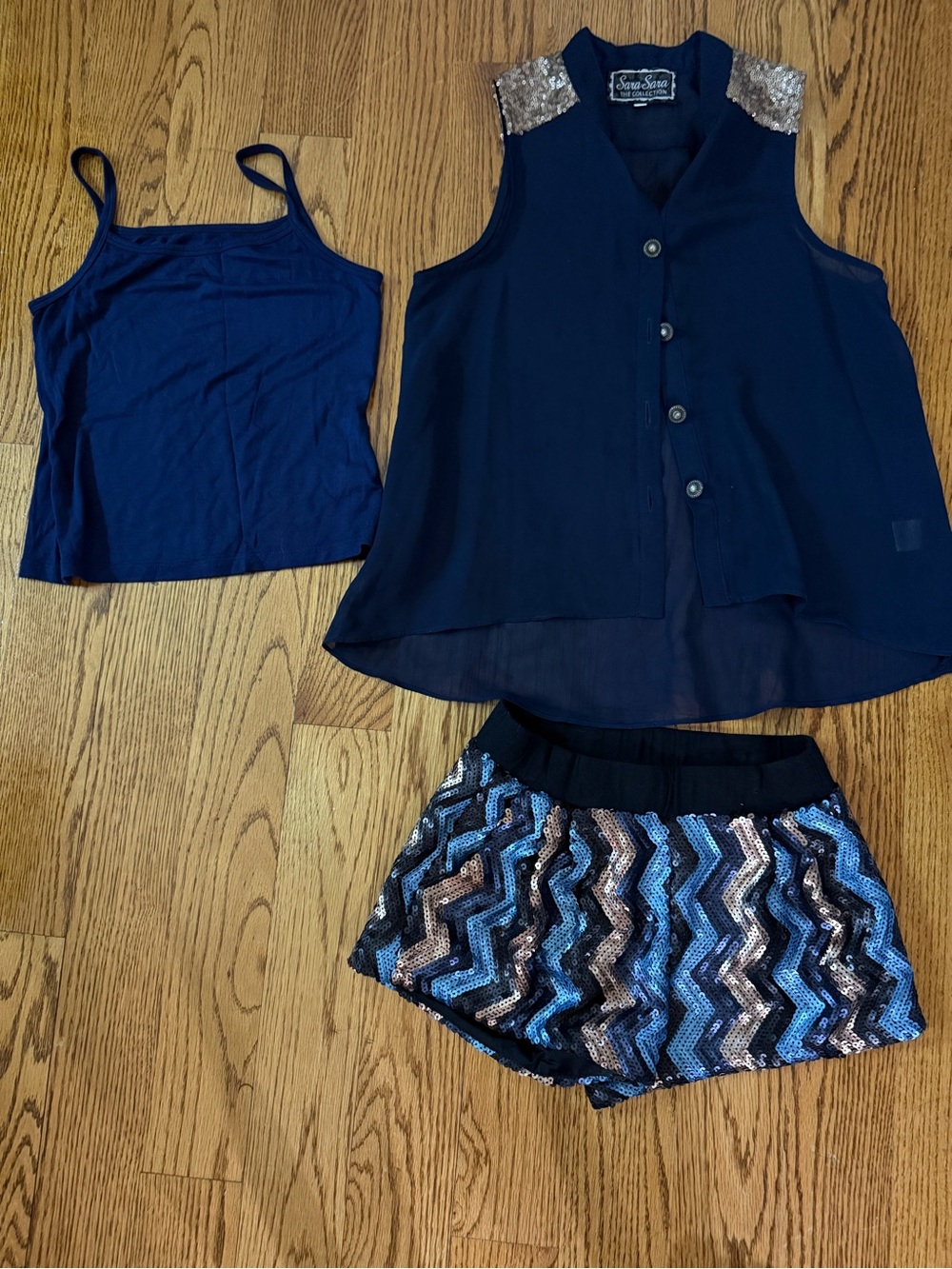 Sara Sara Navy Sequin Shoulder Button Tank